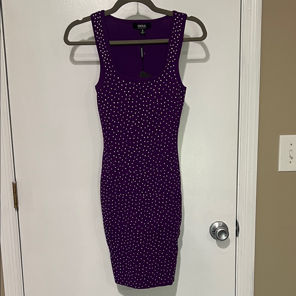 Hera Collection Purple Mini Rhinestone Studded Dress